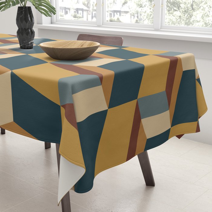 Cuboid Mid Century Abstract Shapes Pattern VI Tablecloth Gallery Image 3