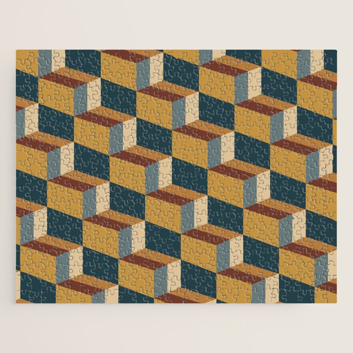 Cuboid Mid Century Abstract Shapes Pattern VI Jigsaw Puzzle Gallery Image 1