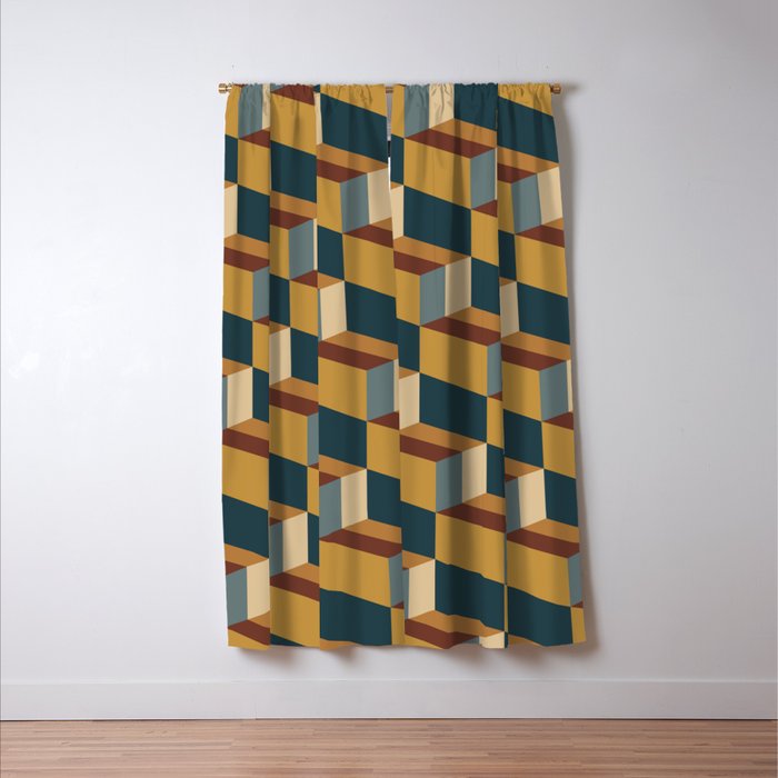 Cuboid Mid Century Abstract Shapes Pattern VI Window Curtain Gallery Image 3