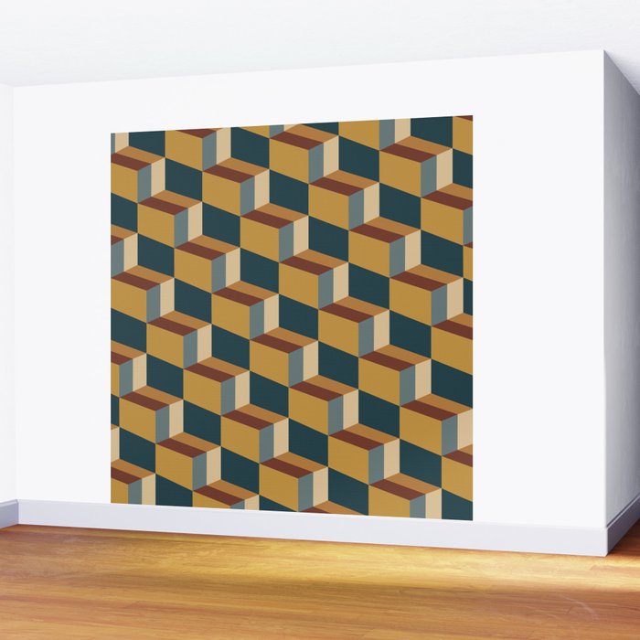 Cuboid Mid Century Abstract Shapes Pattern VI Wall Mural Gallery Image 2