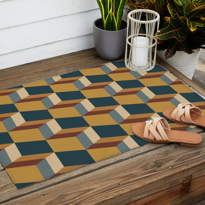 Cuboid Mid Century Abstract Shapes Pattern VI Outdoor Rug Gallery Image 2