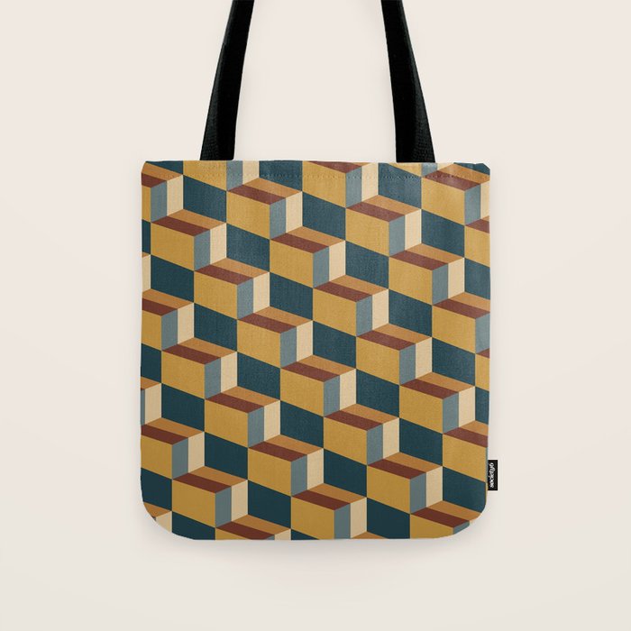 Cuboid Mid Century Abstract Shapes Pattern VI Tote Bag Gallery Image 1