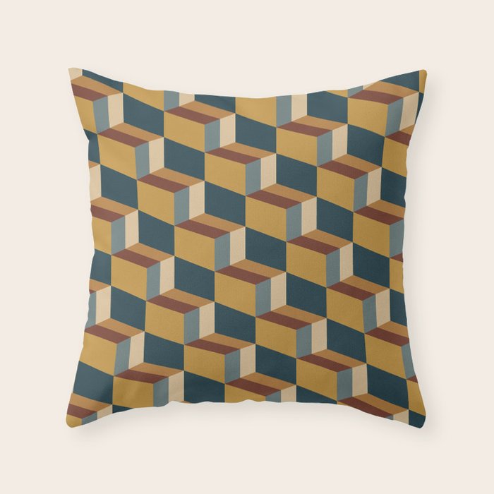 Cuboid Mid Century Abstract Shapes Pattern VI Throw Pillow Gallery Image 1