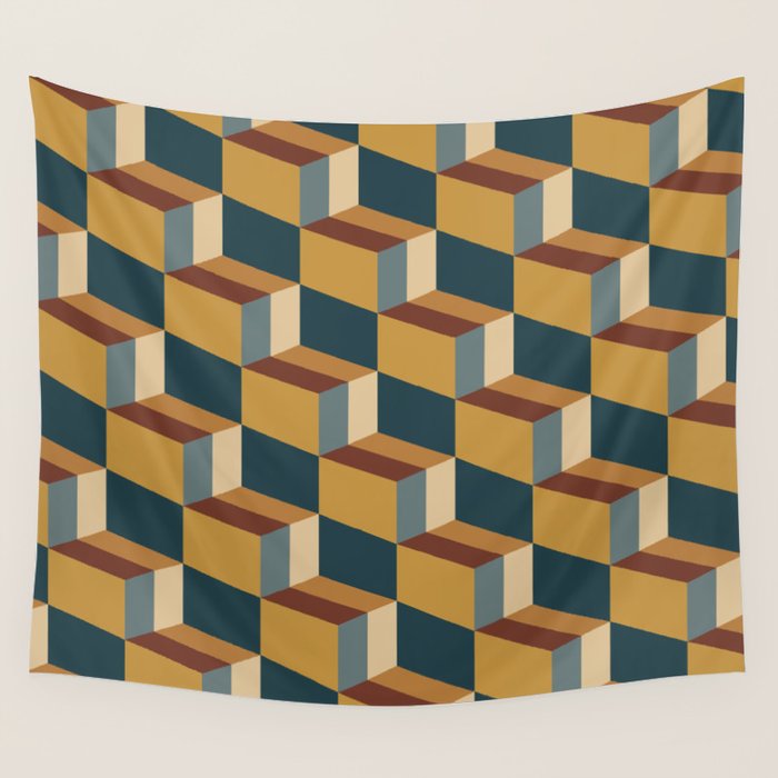 Cuboid Mid Century Abstract Shapes Pattern VI Wall Tapestry Gallery Image 4