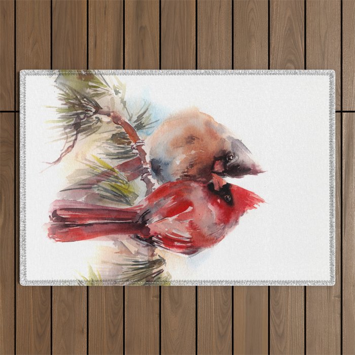 Cardinal Birds Couple Outdoor Rug Gallery Image 1