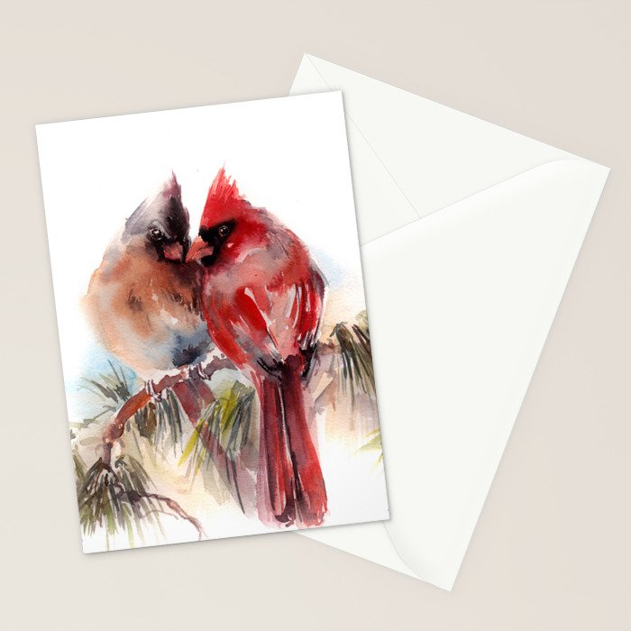 Cardinal Birds Couple Stationery Card Gallery Image 2