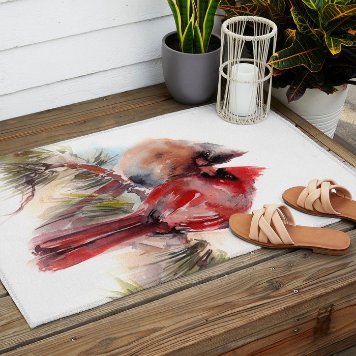 Cardinal Birds Couple Outdoor Rug Gallery Image 2