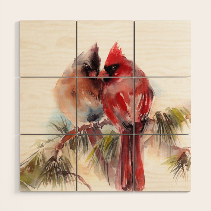 Cardinal Birds Couple Wood Wall Art Gallery Image 1