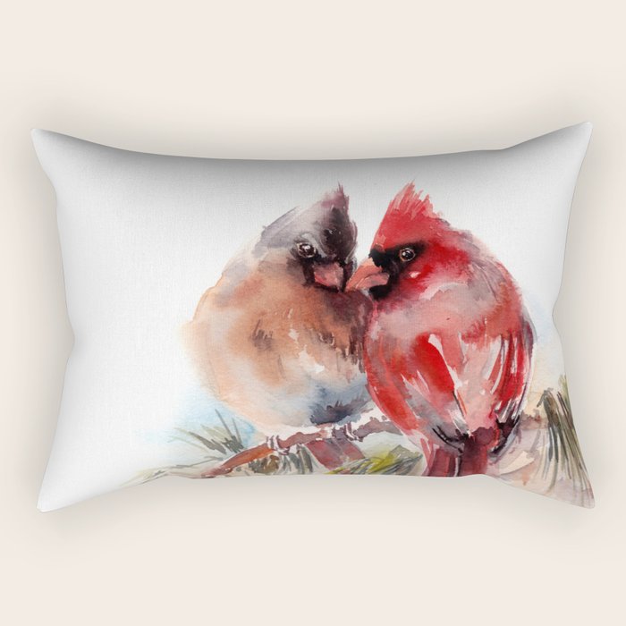 Cardinal Birds Couple Rectangular Pillow Gallery Image 2