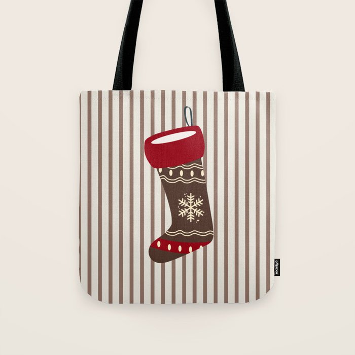 Christmas Stocking Brown And Red Tote Bag Gallery Image 1