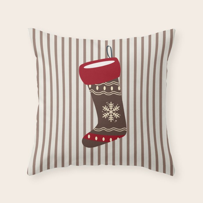 Christmas Stocking Brown And Red Throw Pillow Gallery Image 1
