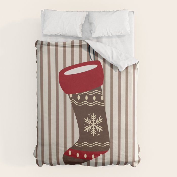 Christmas Stocking Brown And Red Duvet Cover Gallery Image 1