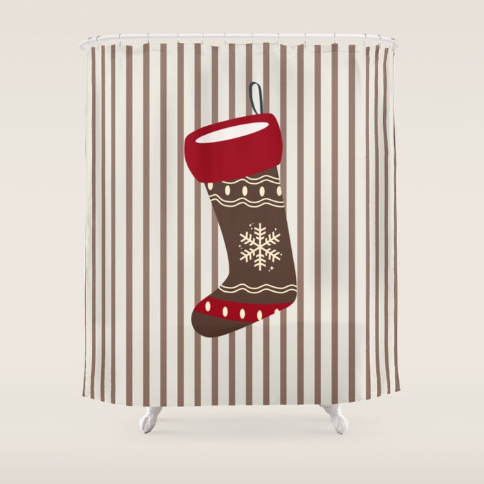 Christmas Stocking Brown And Red Shower Curtain Gallery Image 1