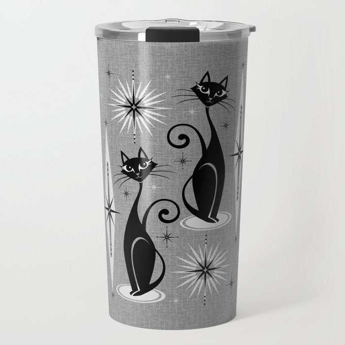 Mid Century Meow Atomic Cats on Cool Gray ©studioxtine Travel Mug Gallery Image 1