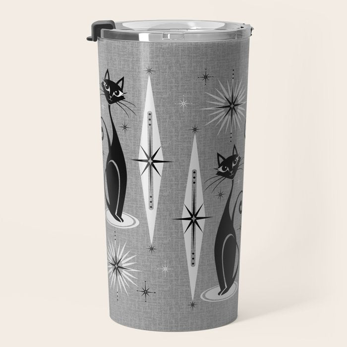 Mid Century Meow Atomic Cats on Cool Gray ©studioxtine Travel Mug Gallery Image 3