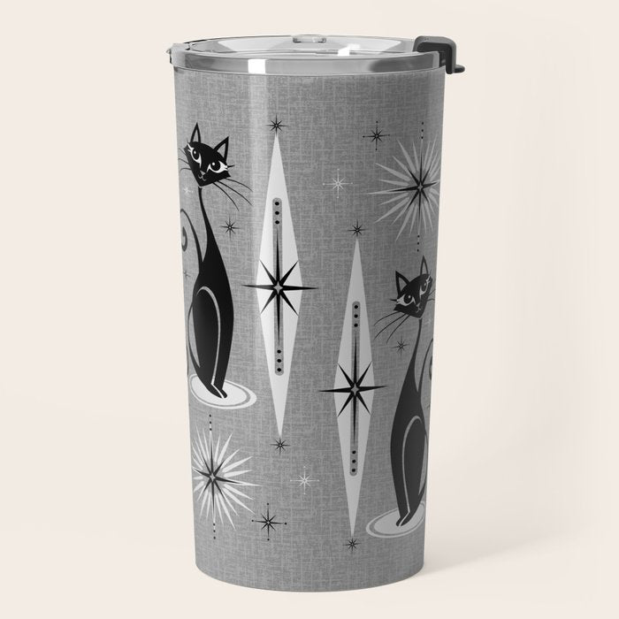 Mid Century Meow Atomic Cats on Cool Gray ©studioxtine Travel Mug Gallery Image 2