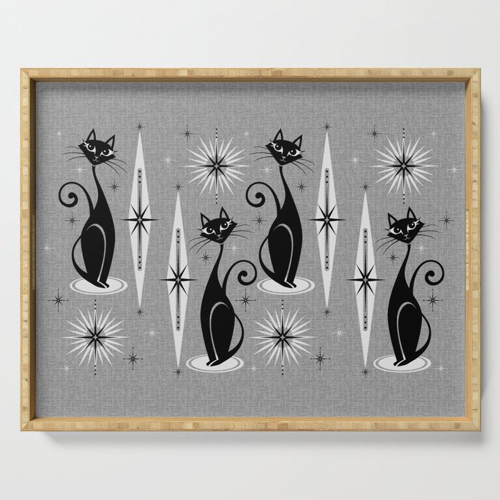 Mid Century Meow Atomic Cats on Cool Gray ©studioxtine Serving Tray Gallery Image 1