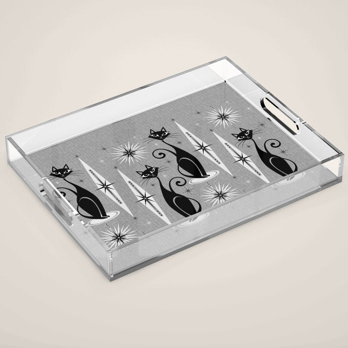Mid Century Meow Atomic Cats on Cool Gray ©studioxtine Acrylic Tray Gallery Image 1