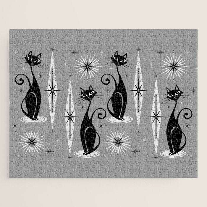 Mid Century Meow Atomic Cats on Cool Gray ©studioxtine Jigsaw Puzzle Gallery Image 1