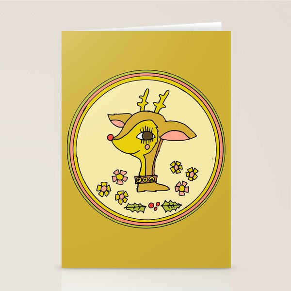 vintage reindeer christmas cheer // retro art by surfy birdy Stationery Card Gallery Image 1