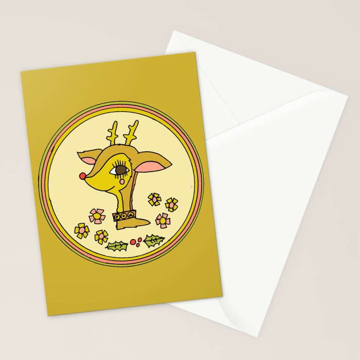 vintage reindeer christmas cheer // retro art by surfy birdy Stationery Card Gallery Image 2