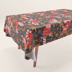 Red panda blending with the foliage // navy background red cozy animals fog brown taupe tree branches orange acer leaves Tablecloth Gallery Image 1
