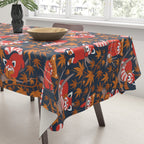 Red panda blending with the foliage // navy background red cozy animals fog brown taupe tree branches orange acer leaves Tablecloth Gallery Image 3