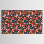 Red panda blending with the foliage // navy background red cozy animals fog brown taupe tree branches orange acer leaves Tablecloth Gallery Image 2
