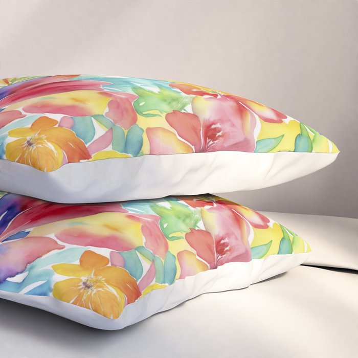 Fragments Of Botanical Memory Whimsical Watercolor Flower Meadow Pillow Sham Gallery Image 3