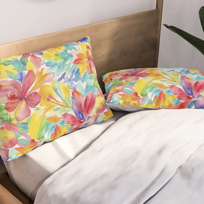 Fragments Of Botanical Memory Whimsical Watercolor Flower Meadow Pillow Sham Gallery Image 2