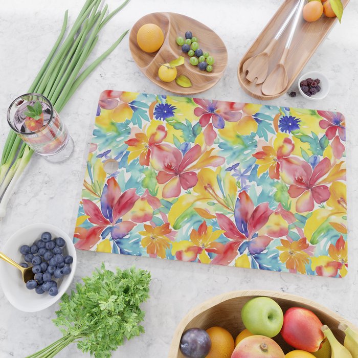 Fragments Of Botanical Memory Whimsical Watercolor Flower Meadow Cutting Board Gallery Image 2
