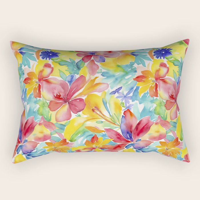 Fragments Of Botanical Memory Whimsical Watercolor Flower Meadow Rectangular Pillow Gallery Image 2