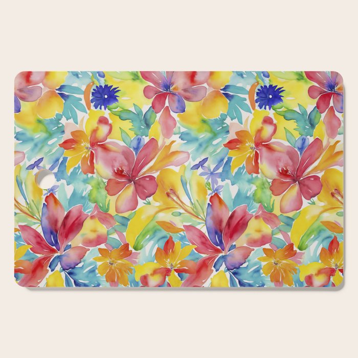 Fragments Of Botanical Memory Whimsical Watercolor Flower Meadow Cutting Board Gallery Image 1