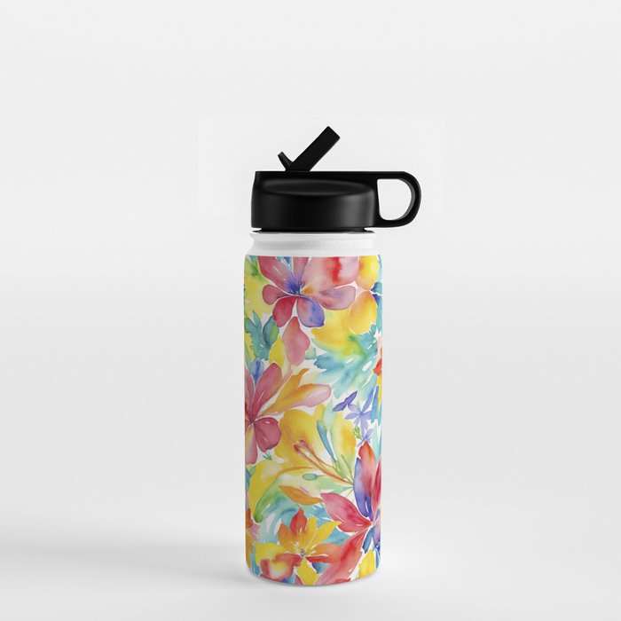 Fragments Of Botanical Memory Whimsical Watercolor Flower Meadow Water Bottle Gallery Image 1