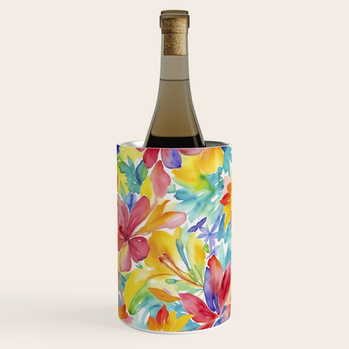 Fragments Of Botanical Memory Whimsical Watercolor Flower Meadow Wine Chiller Gallery Image 1