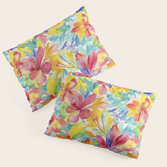 Fragments Of Botanical Memory Whimsical Watercolor Flower Meadow Pillow Sham Gallery Image 1