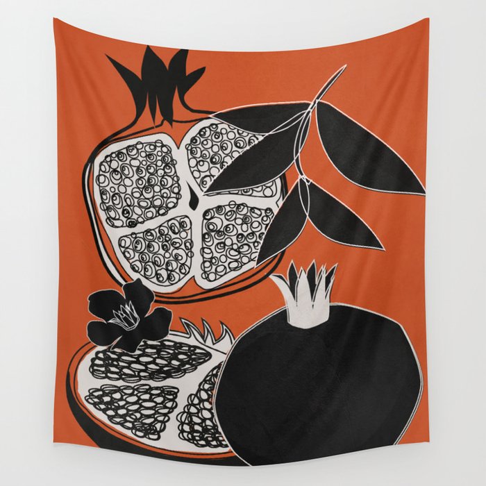 Line Art Pomegranates 2 Wall Tapestry Gallery Image 4