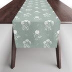 Green and White Vintage Block Print Floral Table Runner Gallery Image 1