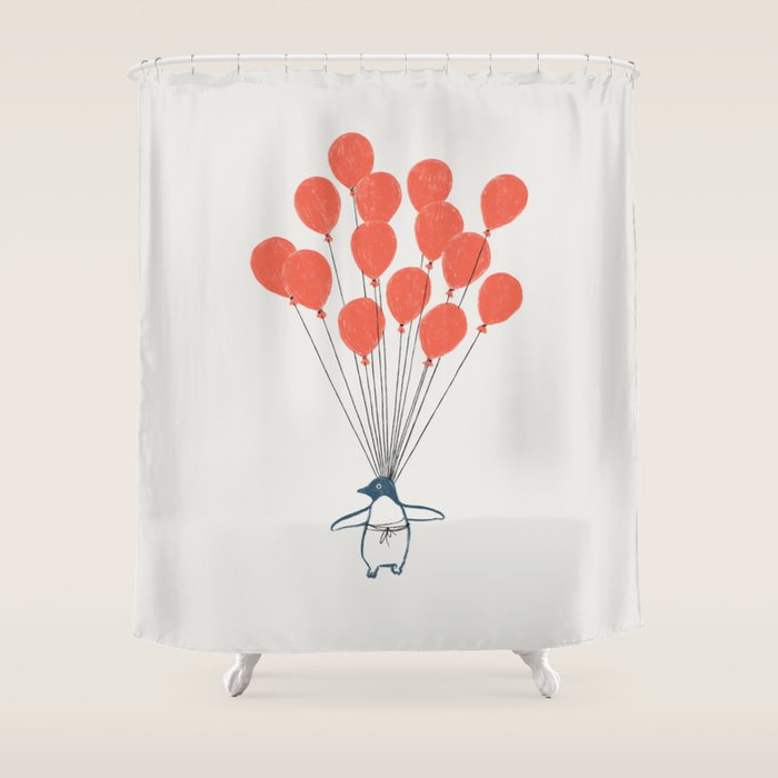 Penguin Balloons Shower Curtain Gallery Image 1