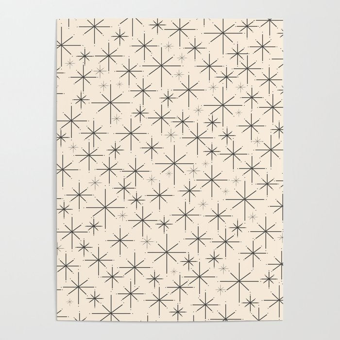 Stella III - Atomic Age Mid Century Modern Starburst Pattern in Charcoal Gray and Almond Cream Poster Gallery Image 4