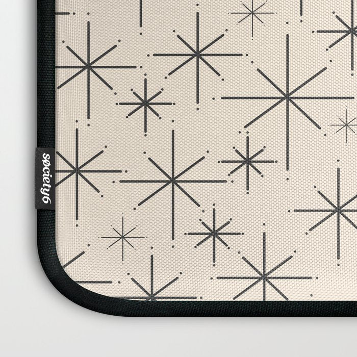 Stella III - Atomic Age Mid Century Modern Starburst Pattern in Charcoal Gray and Almond Cream Laptop Sleeve Gallery Image 3