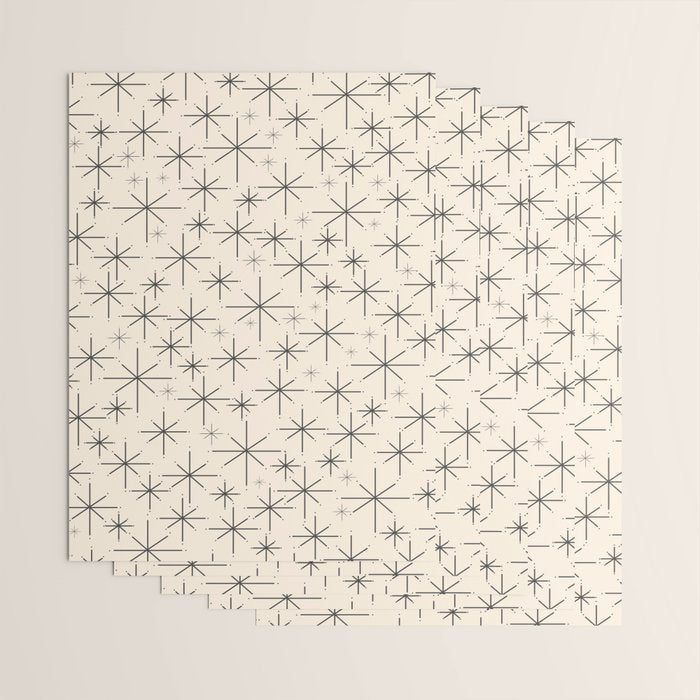 Stella III - Atomic Age Mid Century Modern Starburst Pattern in Charcoal Gray and Almond Cream Wrapping Paper Gallery Image 3