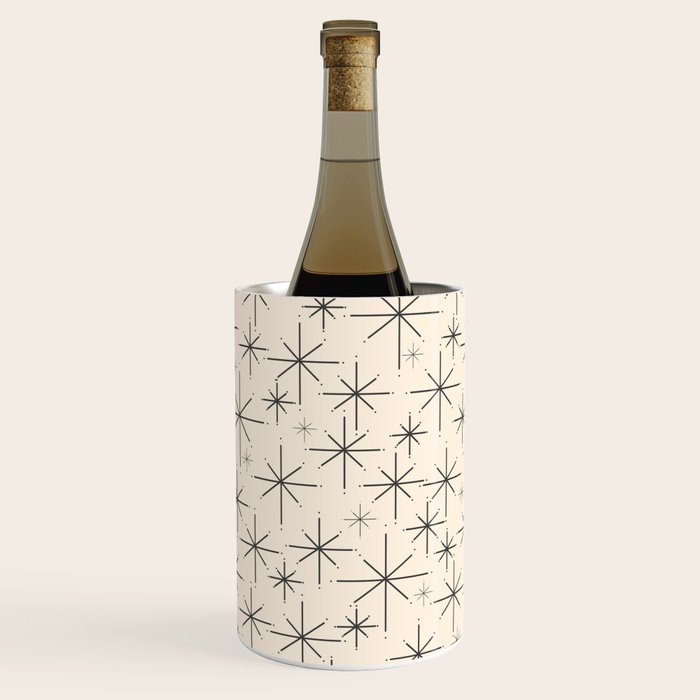 Stella III - Atomic Age Mid Century Modern Starburst Pattern in Charcoal Gray and Almond Cream Wine Chiller Gallery Image 2