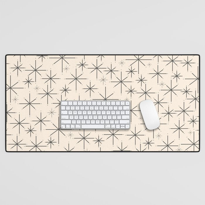 Stella III - Atomic Age Mid Century Modern Starburst Pattern in Charcoal Gray and Almond Cream Desk Mat Gallery Image 1
