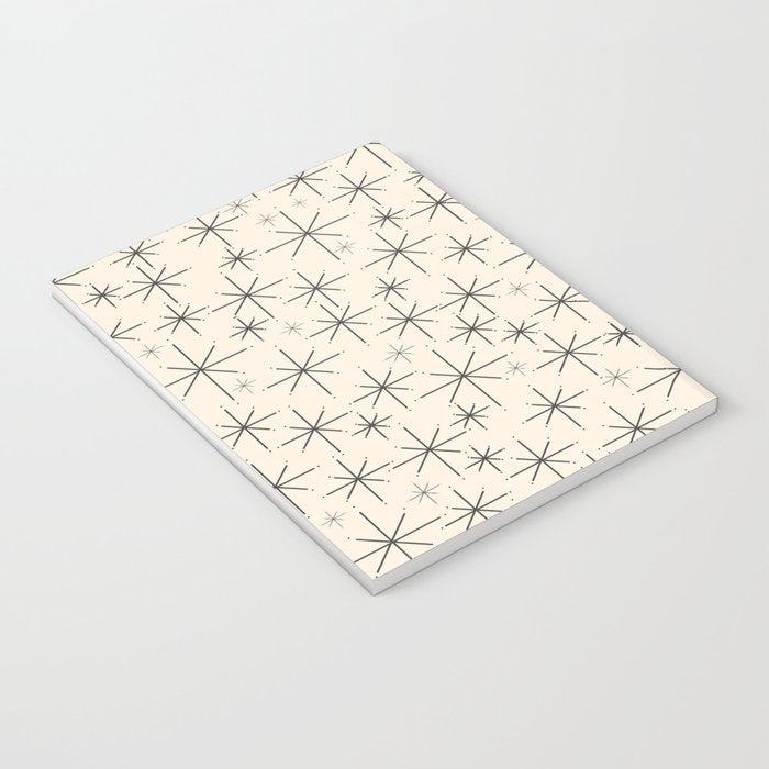 Stella III - Atomic Age Mid Century Modern Starburst Pattern in Charcoal Gray and Almond Cream Notebook Gallery Image 3