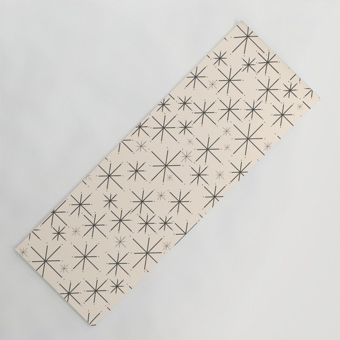 Stella III - Atomic Age Mid Century Modern Starburst Pattern in Charcoal Gray and Almond Cream Yoga Mat Gallery Image 1