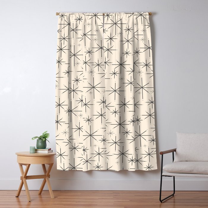 Stella III - Atomic Age Mid Century Modern Starburst Pattern in Charcoal Gray and Almond Cream Window Curtain Gallery Image 5