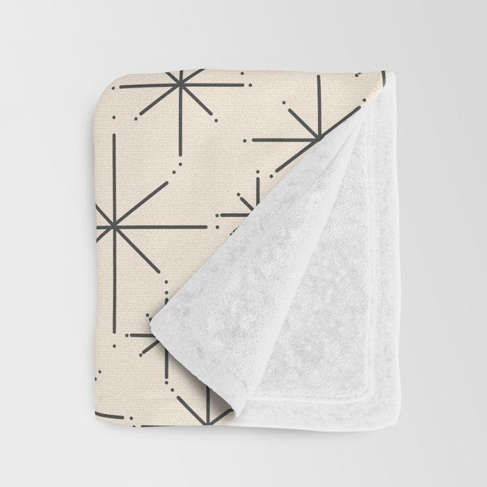 Stella III - Atomic Age Mid Century Modern Starburst Pattern in Charcoal Gray and Almond Cream Throw Blanket Gallery Image 3