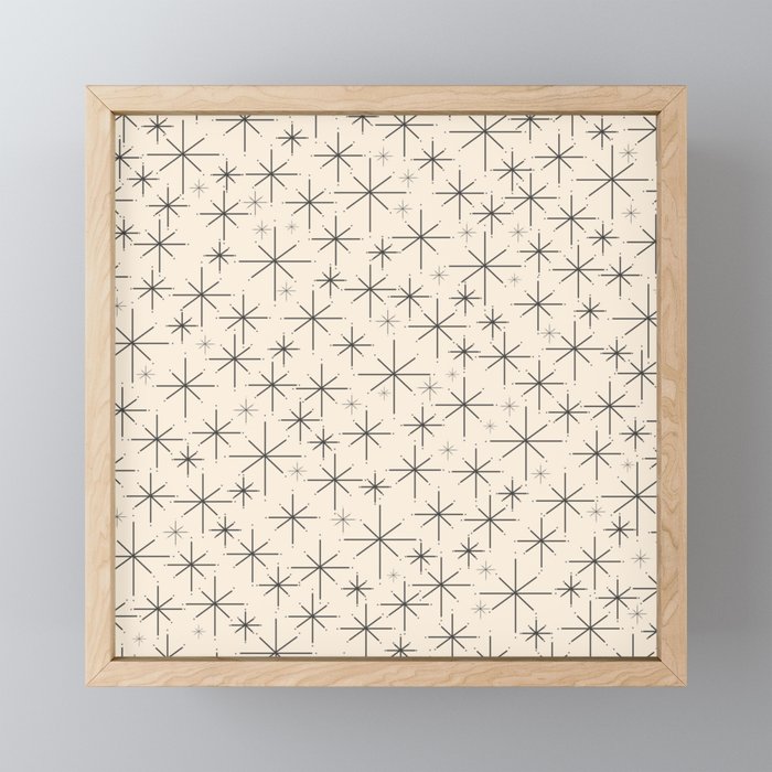Stella III - Atomic Age Mid Century Modern Starburst Pattern in Charcoal Gray and Almond Cream Mini Art Print Gallery Image 1