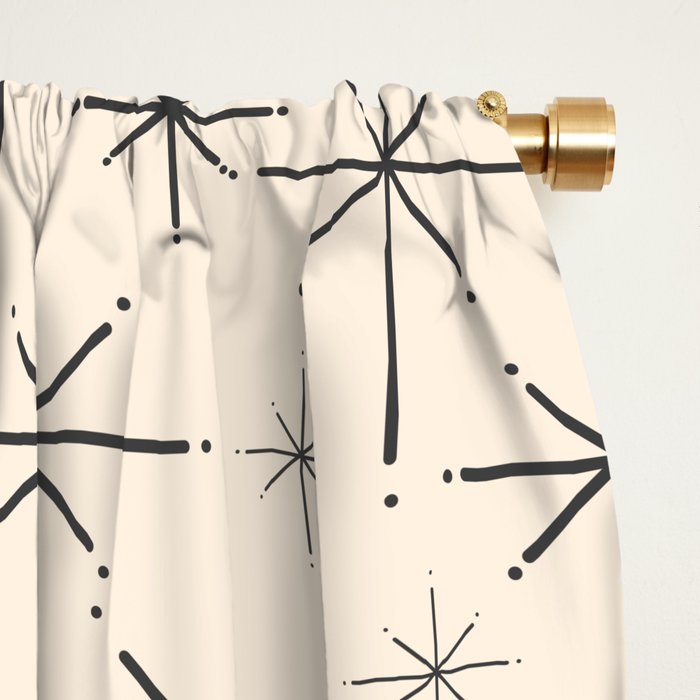 Stella III - Atomic Age Mid Century Modern Starburst Pattern in Charcoal Gray and Almond Cream Window Curtain Gallery Image 2